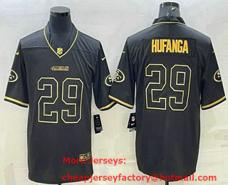 Men's San Francisco 49ers #29 Talanoa Hufanga Black Golden Edition Limited Stitched Jersey
