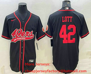 Men's San Francisco 49ers #42 Ronnie Lott Black With Patch Cool Base Stitched Baseball Jersey