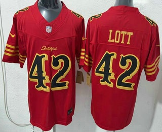 Men's San Francisco 49ers #42 Ronnie Lott Limited Red Rivalries FUSE Vapor Jersey