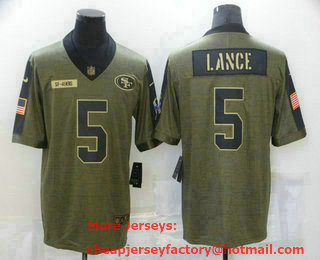 Men's San Francisco 49ers #5 Trey Lance 2021 Olive Salute To Service Limited Stitched Jersey