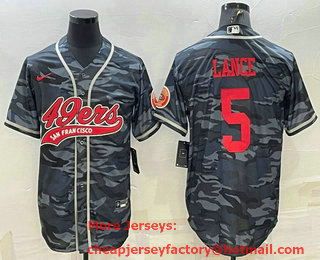 Men's San Francisco 49ers #5 Trey Lance Grey Camo With Patch Cool Base Stitched Baseball Jersey