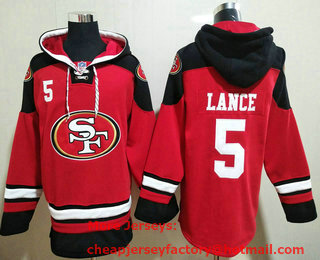 Men's San Francisco 49ers #5 Trey Lance Red Ageless Must Have Lace Up Pullover Hoodie