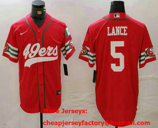 Men's San Francisco 49ers #5 Trey Lance Red Mexico Cool Base Stitched Baseball Jersey