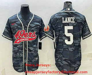 Men's San Francisco 49ers #5 Trey Lance White Name Grey Camo With Patch Cool Base Stitched Baseball Jersey