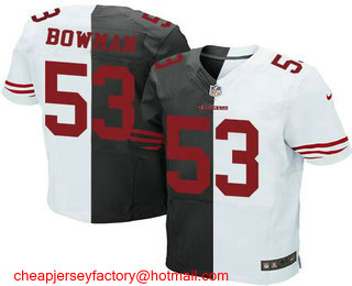Men's San Francisco 49ers #53 NaVorro Bowman White Road Black Alternate Two Tone Stitched NFL Nike Elite Jersey