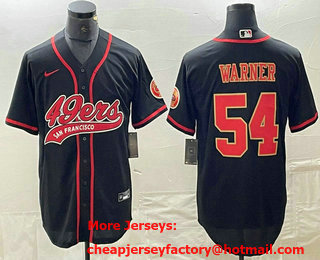 Men's San Francisco 49ers #54 Fred Warner Black Red With Patch Cool Base Stitched Baseball Jersey