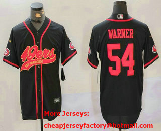 Men's San Francisco 49ers #54 Fred Warner Black With Patch Cool Base Stitched Baseball Jersey