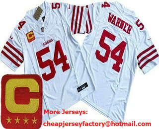 Men's San Francisco 49ers #54 Fred Warner Limited White C Patch FUSE Vapor Jersey
