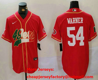 Men's San Francisco 49ers #54 Fred Warner Red With Patch Cool Base Stitched Baseball Jersey
