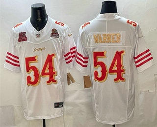 Men's San Francisco 49ers #54 Fred Warner White Gold FUSE Rivalries 5x Super Bowl Champions Patch Vapor Limited Jersey