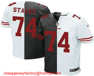 Men's San Francisco 49ers #74 Joe Staley White Road Black Alternate Two Tone Stitched NFL Nike Elite Jersey