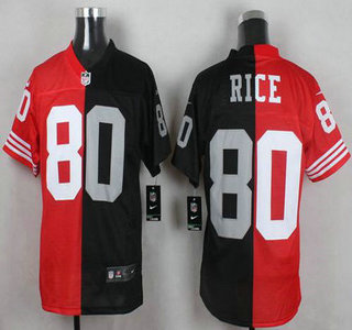 Men's San Francisco 49ers #80 Jerry Rice And Oakland Raiders #80 Jerry Rice Nike Red With Black Two Tone Elite Jersey