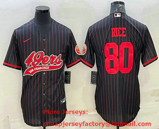 Men's San Francisco 49ers #80 Jerry Rice Black With Patch Cool Base Stitched Baseball Jersey
