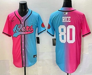 Men's San Francisco 49ers #80 Jerry Rice Pink Blue Limited Stitched Baseball Jersey