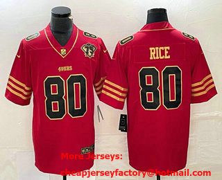 Men's San Francisco 49ers #80 Jerry Rice Red 75th Patch Golden Edition Stitched Nike Limited Jersey