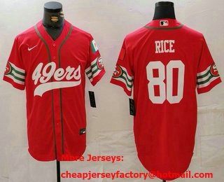Men's San Francisco 49ers #80 Jerry Rice Red Mexico Cool Base Stitched Baseball Jersey
