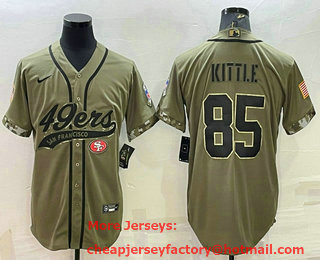 Men's San Francisco 49ers #85 George Kittle 2022 Olive Salute to Service Cool Base Stitched Baseball Jersey
