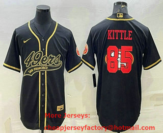 Men's San Francisco 49ers #85 George Kittle Black Gold Team Big Logo With Patch Cool Base Stitched Baseball Jersey