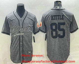 Men's San Francisco 49ers #85 George Kittle Grey Gridiron With Patch Cool Base Stitched Baseball Jersey
