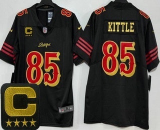 Men's San Francisco 49ers #85 George Kittle Limited Black Rivalries Captain Patch Vapor Jersey