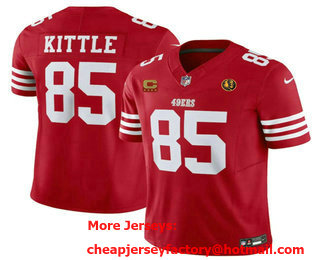 Men's San Francisco 49ers #85 George Kittle Red C AndJohn Madden Patch 2023 FUSE Vapor Limited Stitched Jersey