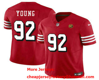 Men's San Francisco 49ers #92 Chase Young John Madden Patch Red 2023 FUSE Color Rush Vapor Limited Jersey