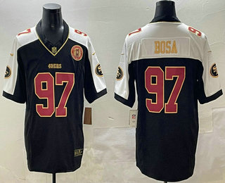 Men's San Francisco 49ers #97 Nick Bosa Black Gold FUSE Gate Bridge Patch Vapor Limited Stitched Jersey