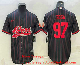 Men's San Francisco 49ers #97 Nick Bosa Black With Patch Cool Base Stitched Baseball Jersey