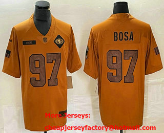 Men's San Francisco 49ers #97 Nick Bosa Brown 2023 Salute To Service Limited Stitched Jersey