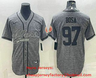 Men's San Francisco 49ers #97 Nick Bosa Grey Gridiron With Patch Cool Base Stitched Baseball Jersey