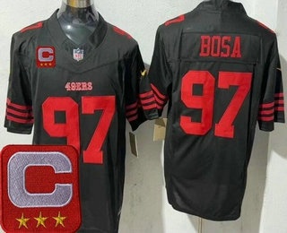 Men's San Francisco 49ers #97 Nick Bosa Limited Black 2025 Captain Patch FUSE Vapor Jersey