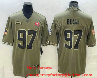 Men's San Francisco 49ers #97 Nick Bosa Olive 2022 Salute To Service Limited Stitched Jersey
