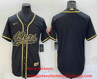 Men's San Francisco 49ers Blank Black Gold With Patch Cool Base Stitched Baseball Jersey
