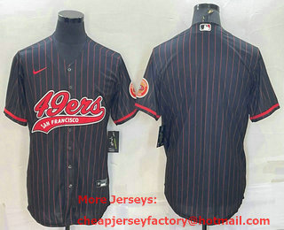 Men's San Francisco 49ers Blank Black Pinstripe With Patch Cool Base Stitched Baseball Jersey