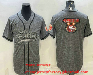 Men's San Francisco 49ers Grey Gridiron Team Big Logo With Patch Cool Base Stitched Baseball Jersey