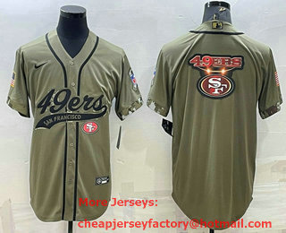 Men's San Francisco 49ers Olive Salute to Service Team Big Logo Cool Base Stitched Baseball Jersey