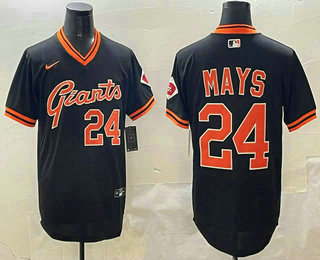 Men's San Francisco Giants #24 Willie Mays Black Pullover Throwback Cooperstown Collection Stitched Nike Jersey
