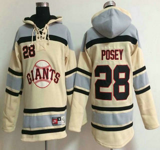 Men's San Francisco Giants #28 Buster Posey Cream Hoody