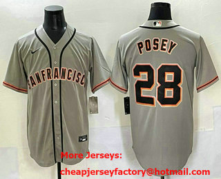 Men's San Francisco Giants #28 Buster Posey Gray Cool Base Stitched Jersey