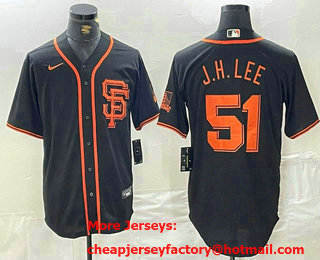 Men's San Francisco Giants #51 Jung Hoo Lee Black With SF Stitched Cool Base Nike Jersey