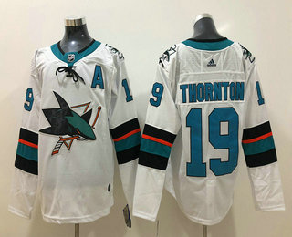 Men's San Jose Sharks #19 Joe Thornton White With A Patch 2017-2018 Hockey Stitched NHL Jersey