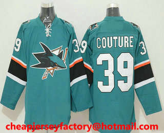 Men's San Jose Sharks #39 Logan Couture Teal Blue Home NHL Finals A Patch Jersey