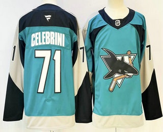 Men's San Jose Sharks #71 Macklin Celebrini Teal Alternate Authentic Jersey