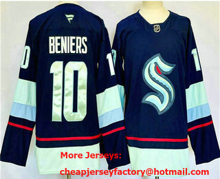 Men's Seattle Kraken #10 Matthew Beniers Navy Blue 2024 Stitched Jersey