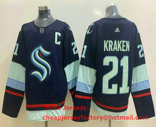 Men's Seattle Kraken #21 Kraken Navy Blue Stitched Adidas NHL Jersey
