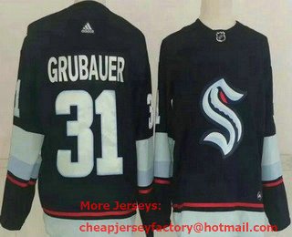 Men's Seattle Kraken #31 Philipp Grubauer Navy Authentic Jersey