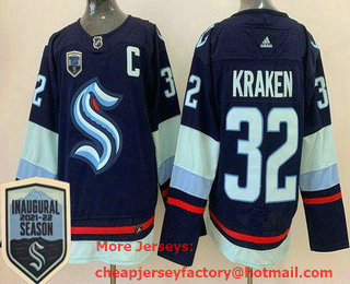 Men's Seattle Kraken #32 Kraken Navy 2021-22 Season Inaugural Authentic Jersey