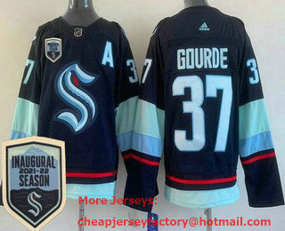 Men's Seattle Kraken #37 Yanni Gourde Navy 2021-22 Season Inaugural Stitched Jersey