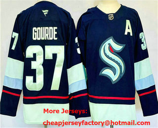 Men's Seattle Kraken #37 Yanni Gourde Navy Blue 2024 Stitched Jersey