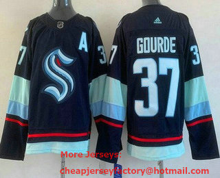 Men's Seattle Kraken #37 Yanni Gourde Navy Stitched Jersey